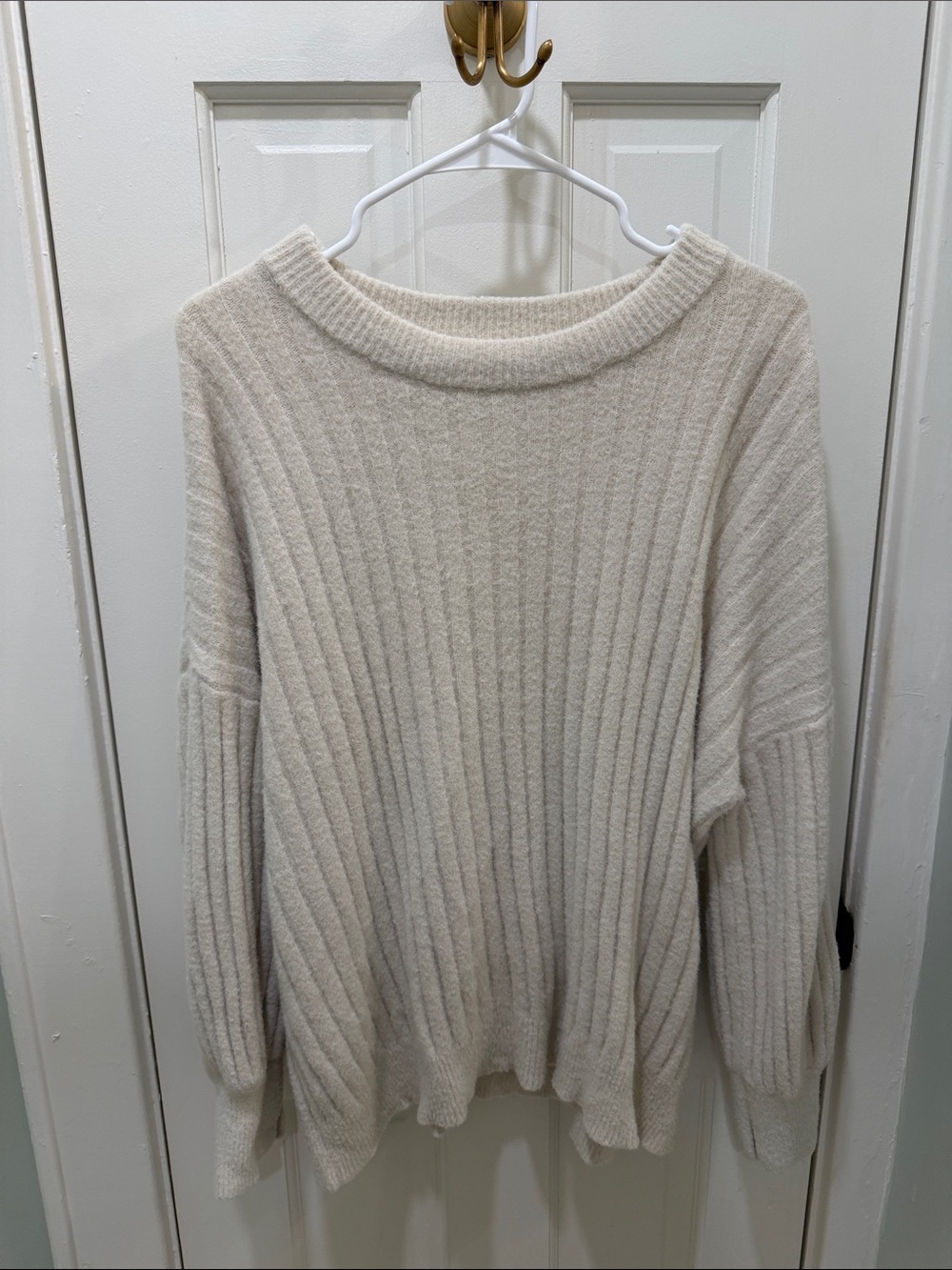 aerie Ribbed Scoop-Neck Sweater in Cream